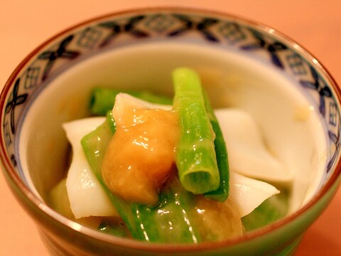 料亭お通し！白味噌の甘酸っぱい♪わけぎとイカのぬた